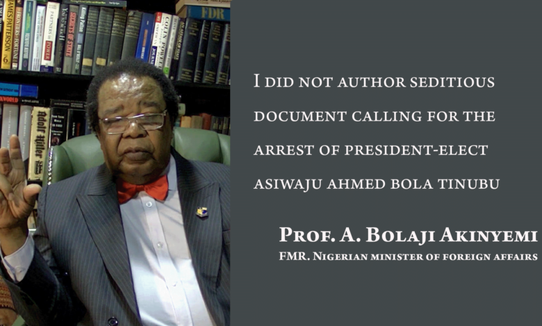Photo of I did not author seditious document calling for arrest of President-elect, Asiwaju Ahmed Bola Tinubu – Prof. A. Bolaji Akinyemi